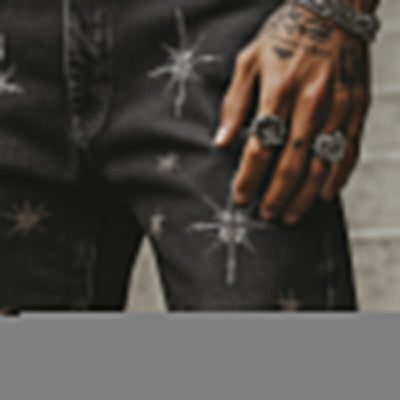 Men's Summer Retro Print Raw Edge Casual Denim Shorts MTA2336D4P