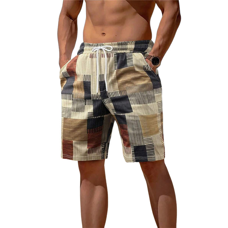 Men's Vacation Color Block Elastic Shorts MTA2345D6X