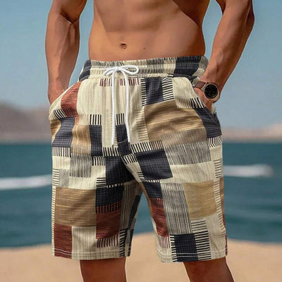 Men's Vacation Color Block Elastic Shorts MTA2345D6X