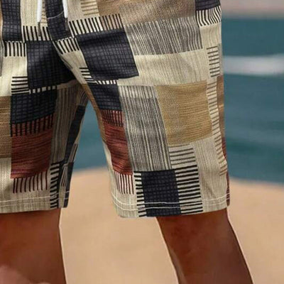Men's Vacation Color Block Elastic Shorts MTA2345D6X