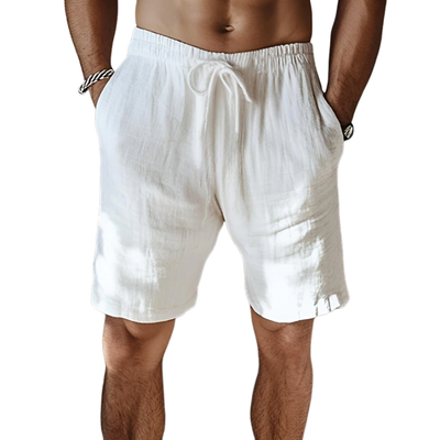 Men's Casual Breathable Cotton Linen Elastic Waist Loose Vacation Shorts MTA2351D6M