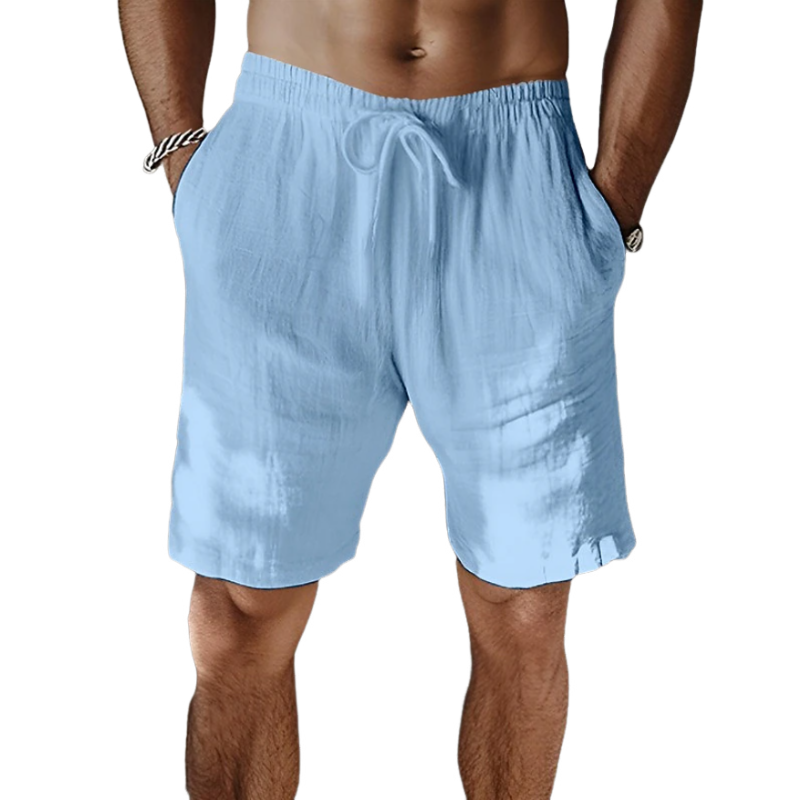 Men's Casual Breathable Cotton Linen Elastic Waist Loose Vacation Shorts MTA2351D6M