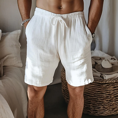 Men's Casual Breathable Cotton Linen Elastic Waist Loose Vacation Shorts MTA2351D6M