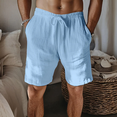 Men's Casual Breathable Cotton Linen Elastic Waist Loose Vacation Shorts MTA2351D6M
