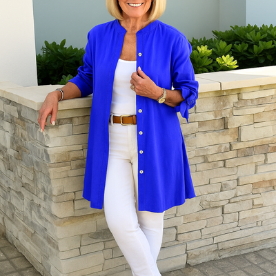 Eliza - Solid Shirt Blouse with Tie Sleeves