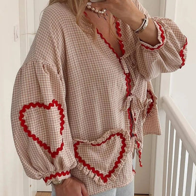 Ingrid - Gingham tie-front heart cardigan
