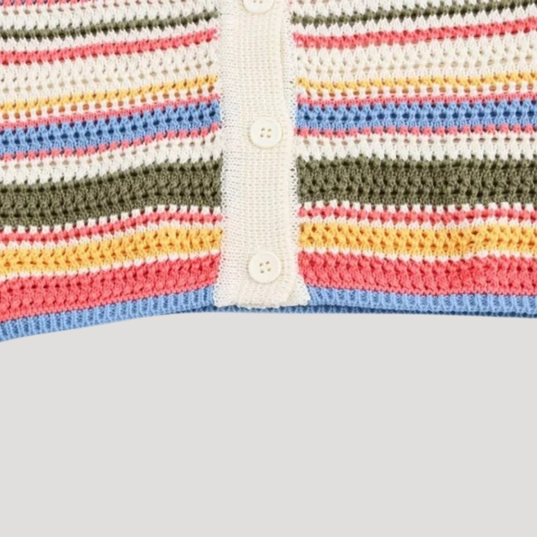 Eliza - Striped crochet knit short-sleeve cardigan