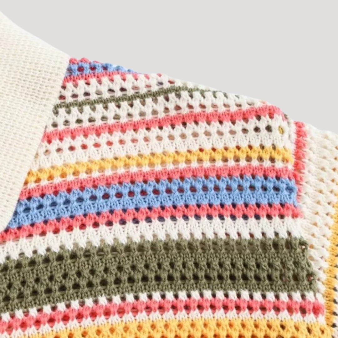 Eliza - Striped crochet knit short-sleeve cardigan