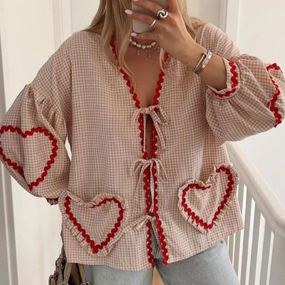 Ingrid - Gingham tie-front heart cardigan