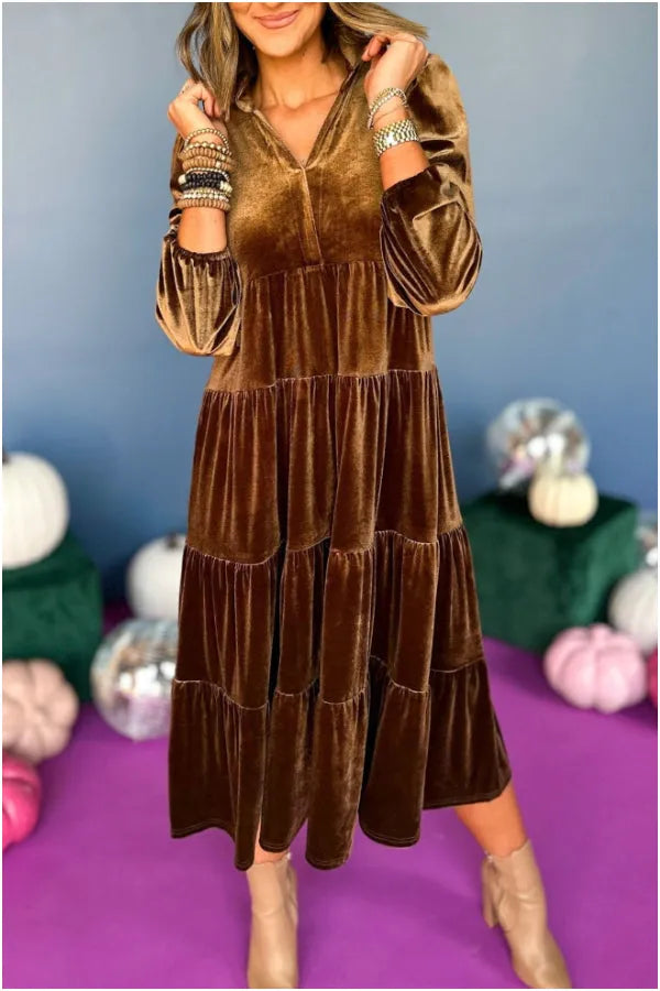 Hazel - Comfortable Loose V-neck Velvet Dress