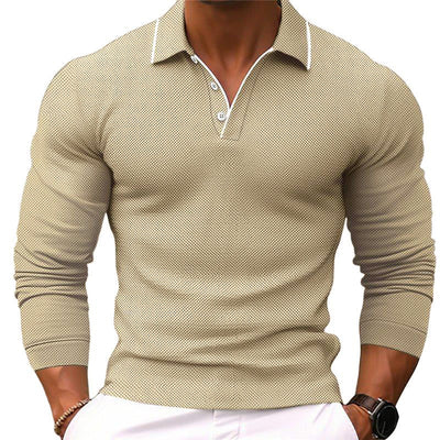 【24-hour shipping out】Men's Solid Color Lapel Slim Fit Cotton Blend Long Sleeve Polo Shirt 54171993Y
