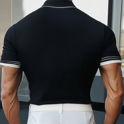 【24-hour shipping out】Men's Summer Classic Black and White Knitted Short Sleeve T-Shirt MTA3125C3U