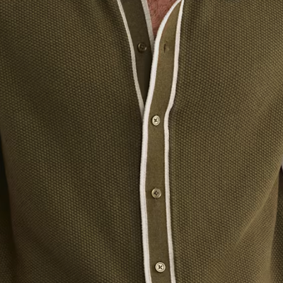 Men's Casual Contrast Knit Lapel Single Breasted Slim Fit Short Sleeve Shirt Sweater MTA0658E7M