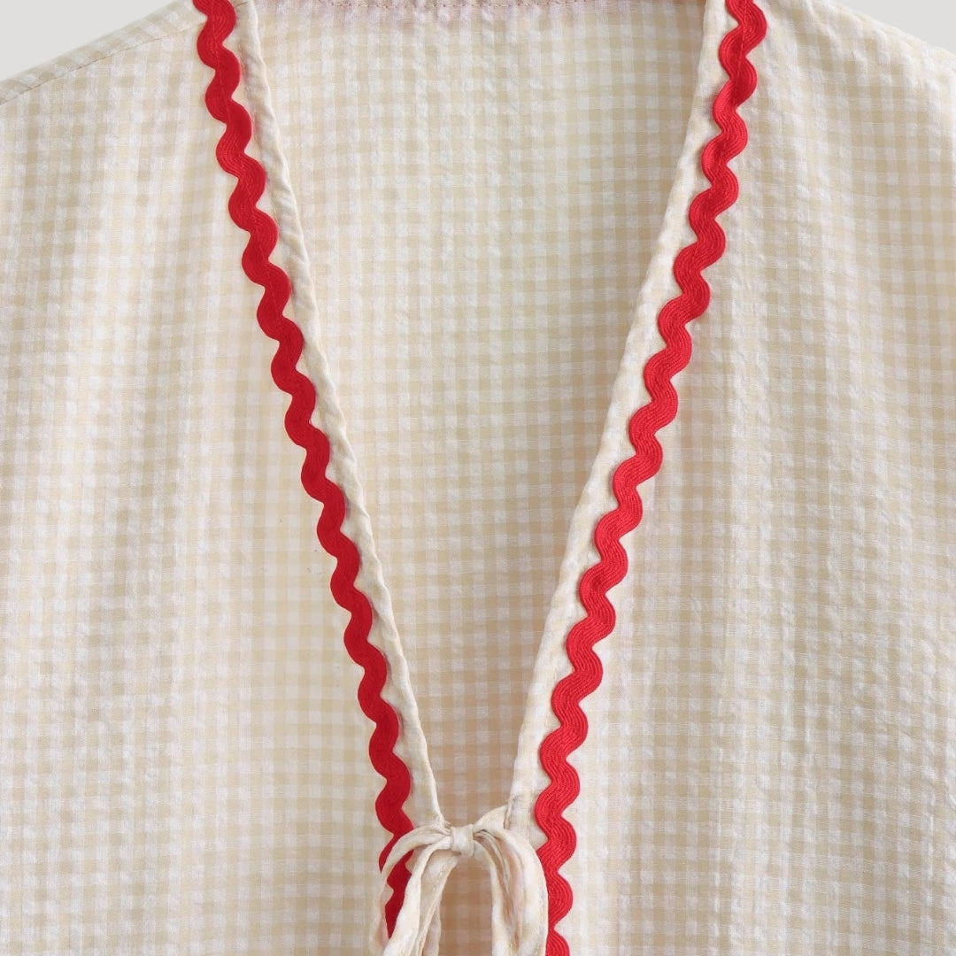 Ingrid - Gingham tie-front heart cardigan