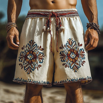 Men's Summer Retro Embroidered Cotton and Linen Shorts MTA1521D4U