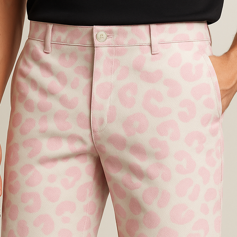 Men's Spring And Summer Fashion Casual Pink Denim Leopard Shorts MTA1369E4K