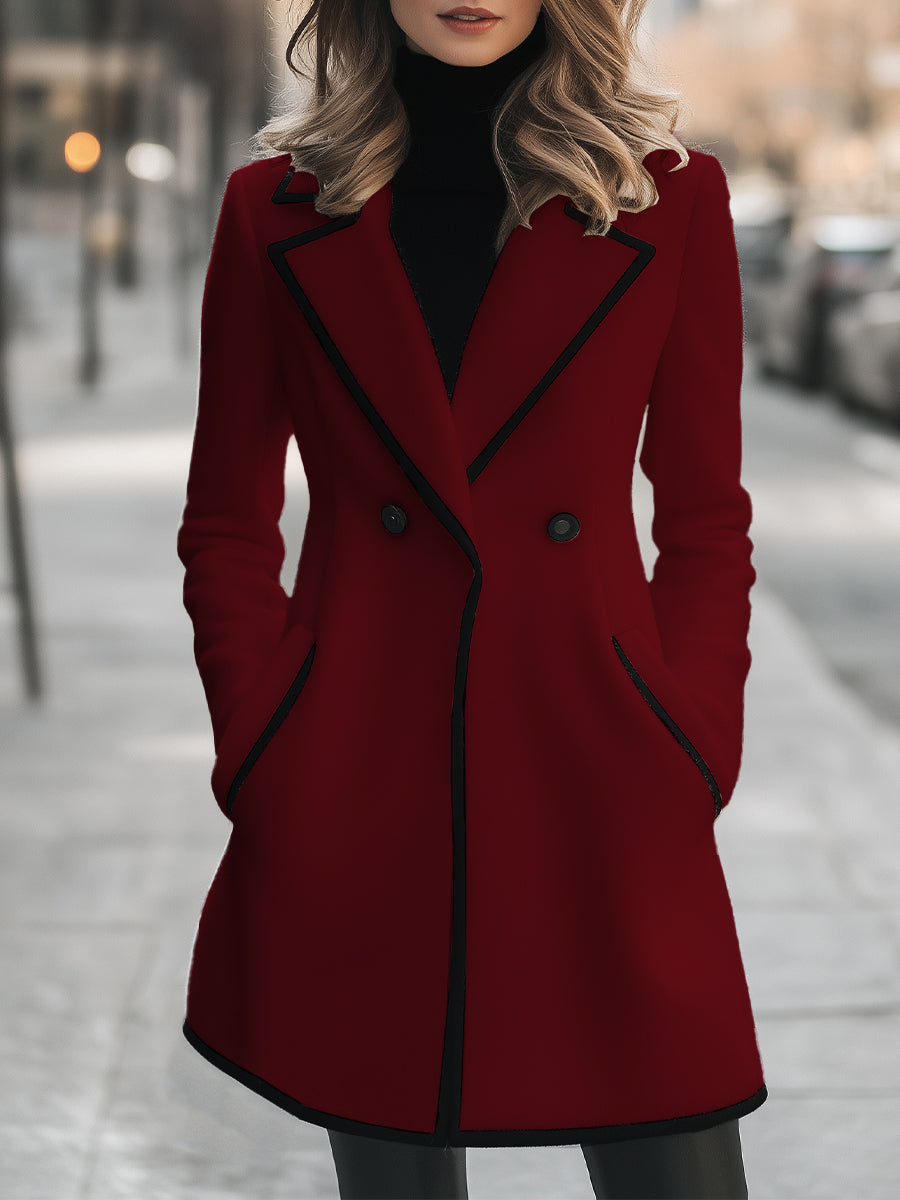 Theresa - Contrast Trim Double-Breasted Coat