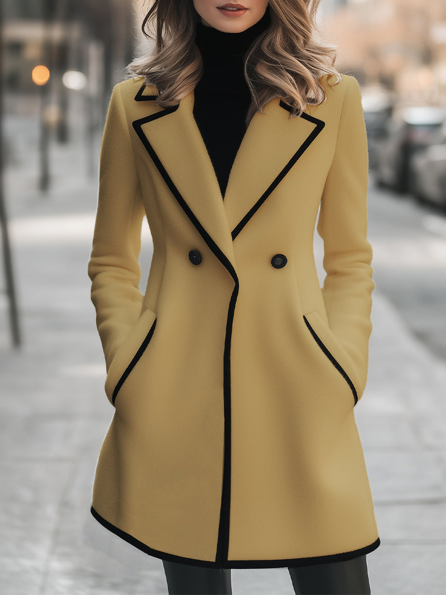 Theresa - Contrast Trim Double-Breasted Coat