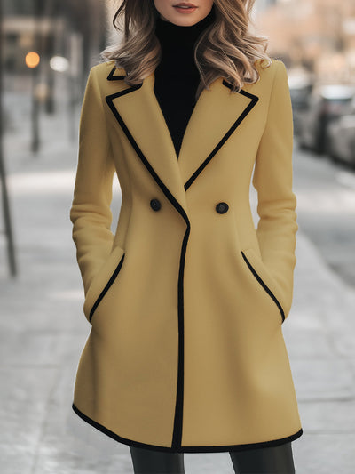 Theresa - Contrast Trim Double-Breasted Coat