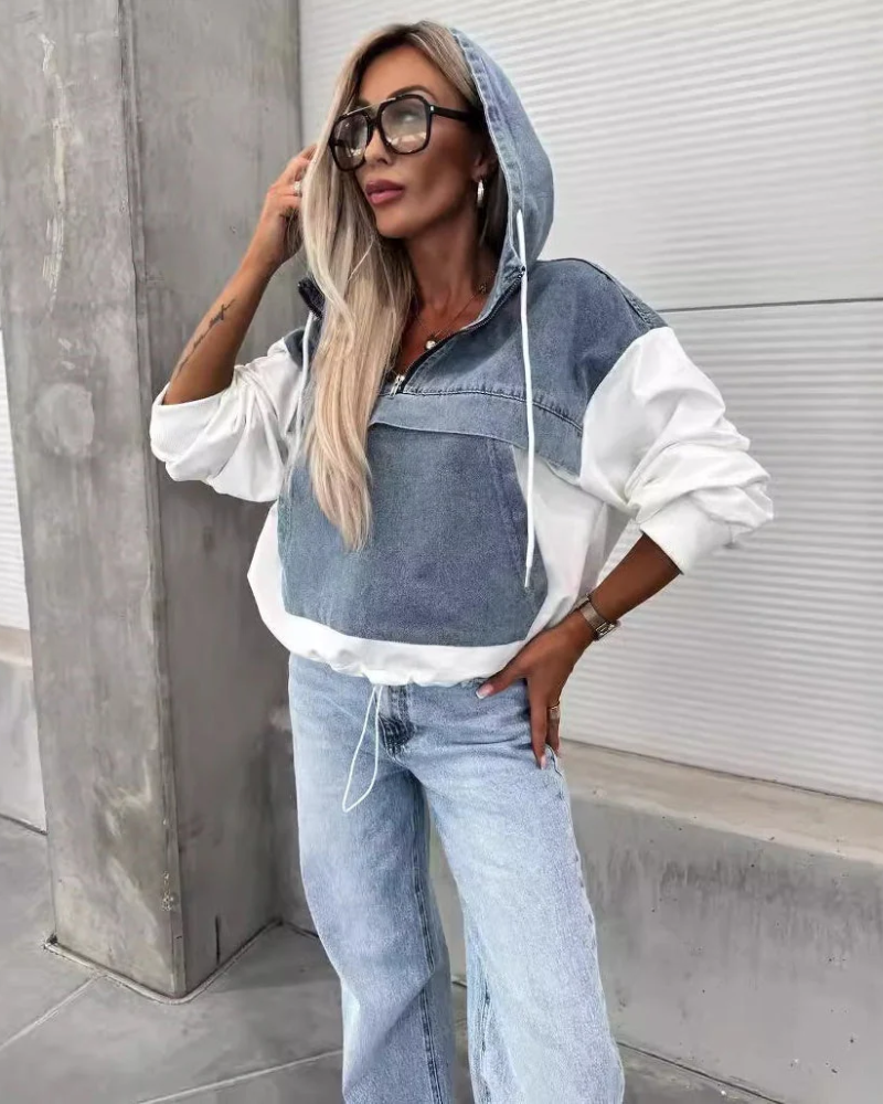 Maliya - Denim Panel Hoodie