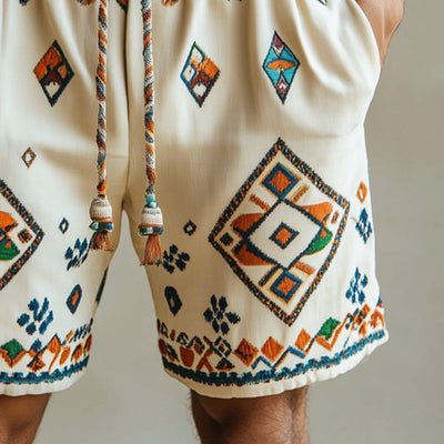 Men's Summer Multicolor Geometric Embroidered Shorts MTA0901E7U