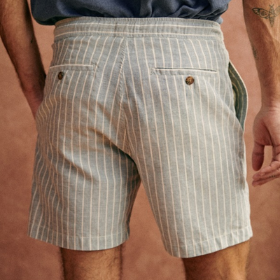 Men's Casual Cotton Linen Blend Striped Elastic Waist Holiday Shorts MTA2452E6M