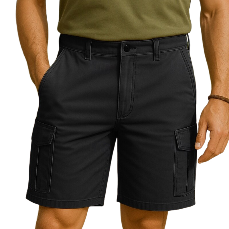 Men's Casual Breathable Cotton Washed Multi-pocket Straight Cargo Shorts MTA1463E1M