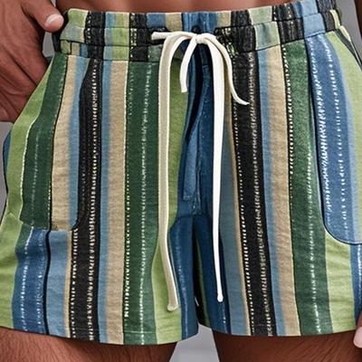 Men's Fashion Coloring Striped Elastic Waist Casual Shorts MTA1904E6Z