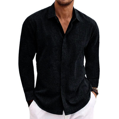 【24-hour shipping out】Men's Casual Solid Color Cotton Linen Lapel Slim Fit Long Sleeve Shirt 01703150M