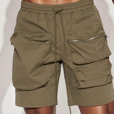 Men's Fashion Solid Color Elastic Waist Zipper Pocket Cargo Shorts MTA2296E4Z