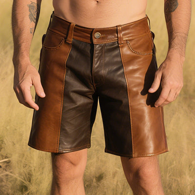 Men's Retro Western Cowboy Style Ranch Classic Leather Shorts MTA1311E6TO