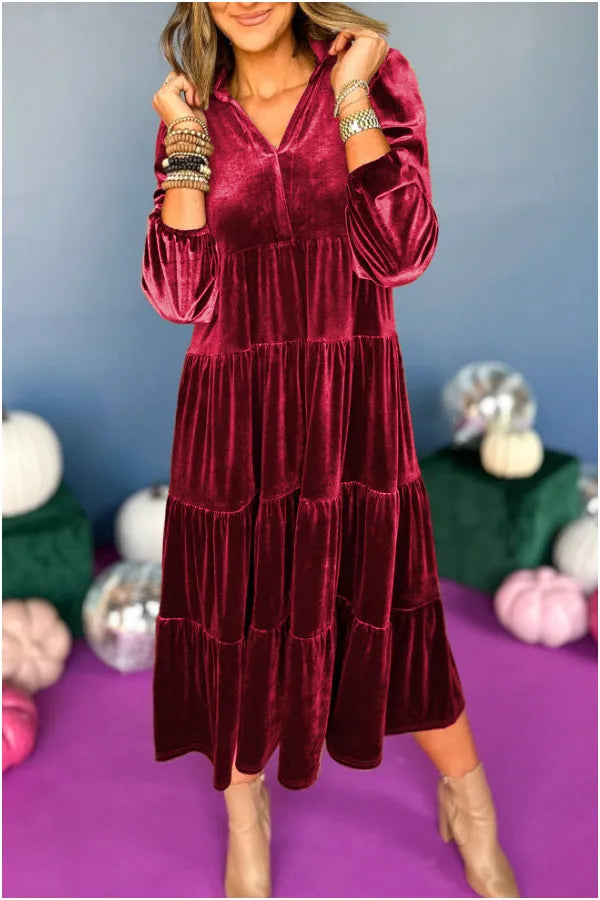 Hazel - Comfortable Loose V-neck Velvet Dress