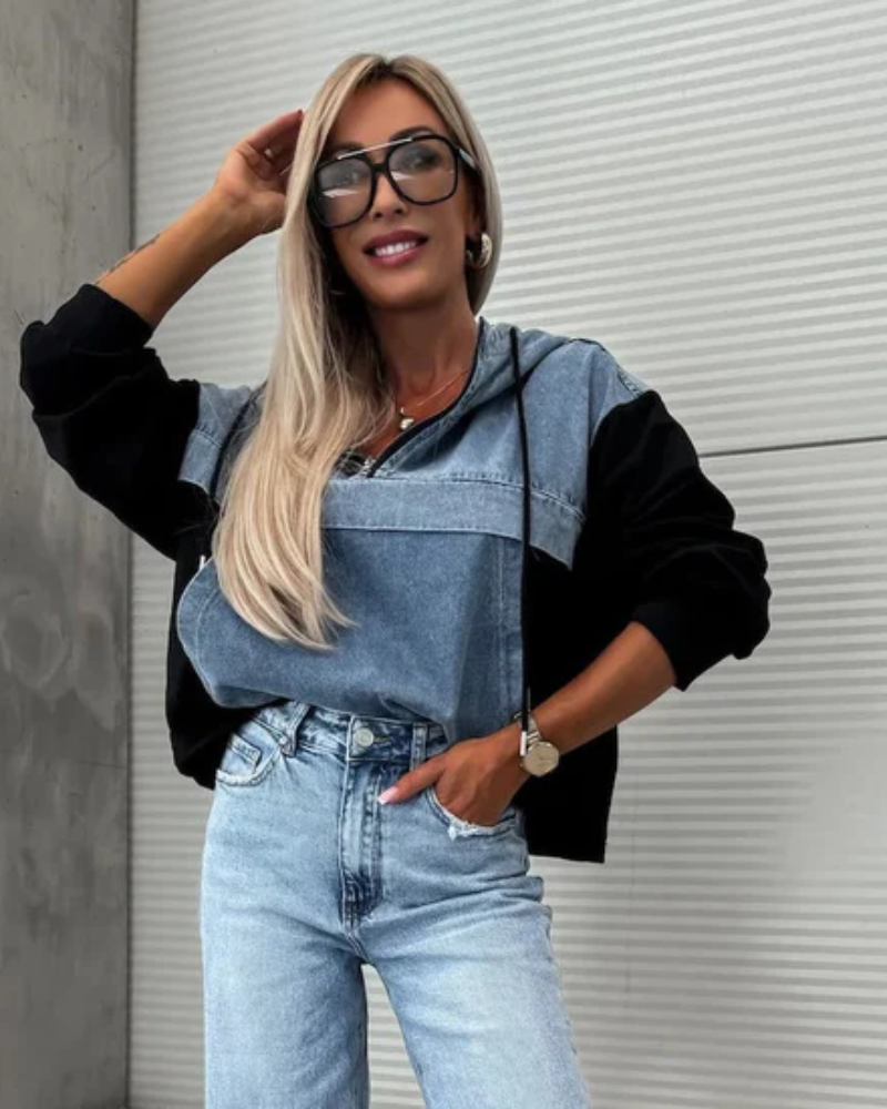 Maliya - Denim Panel Hoodie