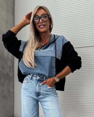 Maliya - Denim Panel Hoodie