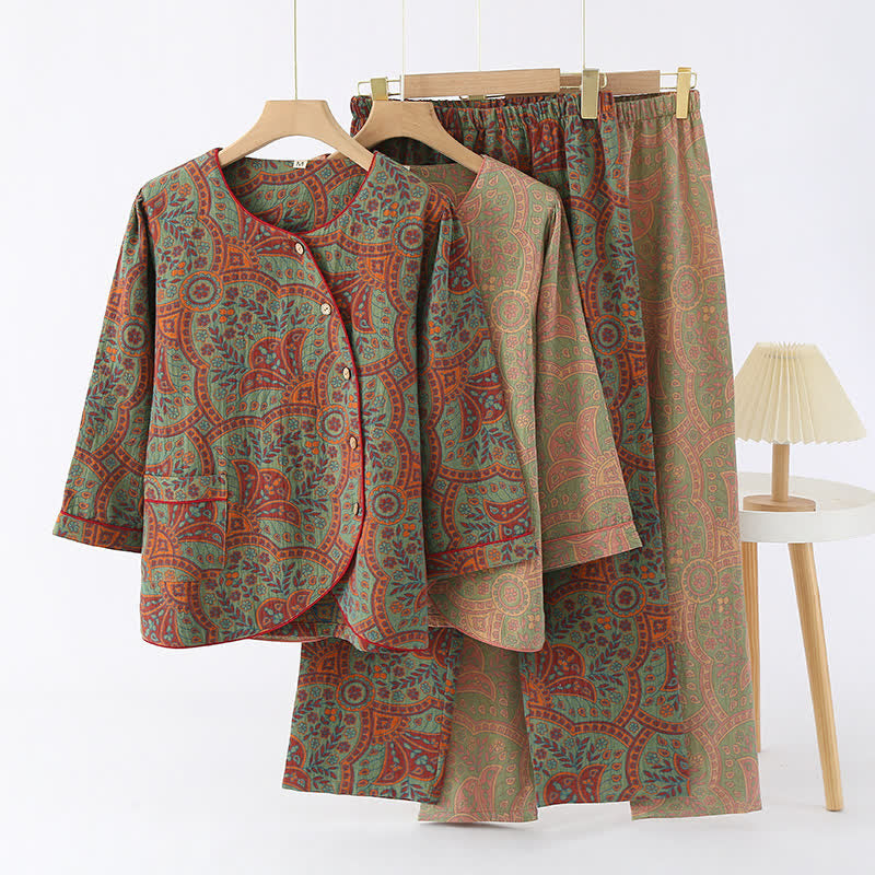 Greta - Vintage Jacquard Round Neck Loungewear Set
