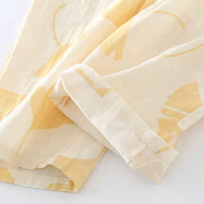 Davina - Ginkgo Leaf Bowknot Cotton Loungewear Set
