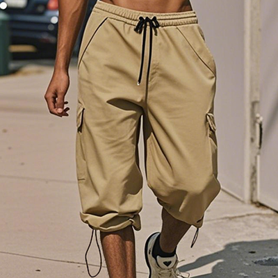 Men's Fashion Solid Elastic Waist Multi-pocket Sports Shorts MTA1902E4Z