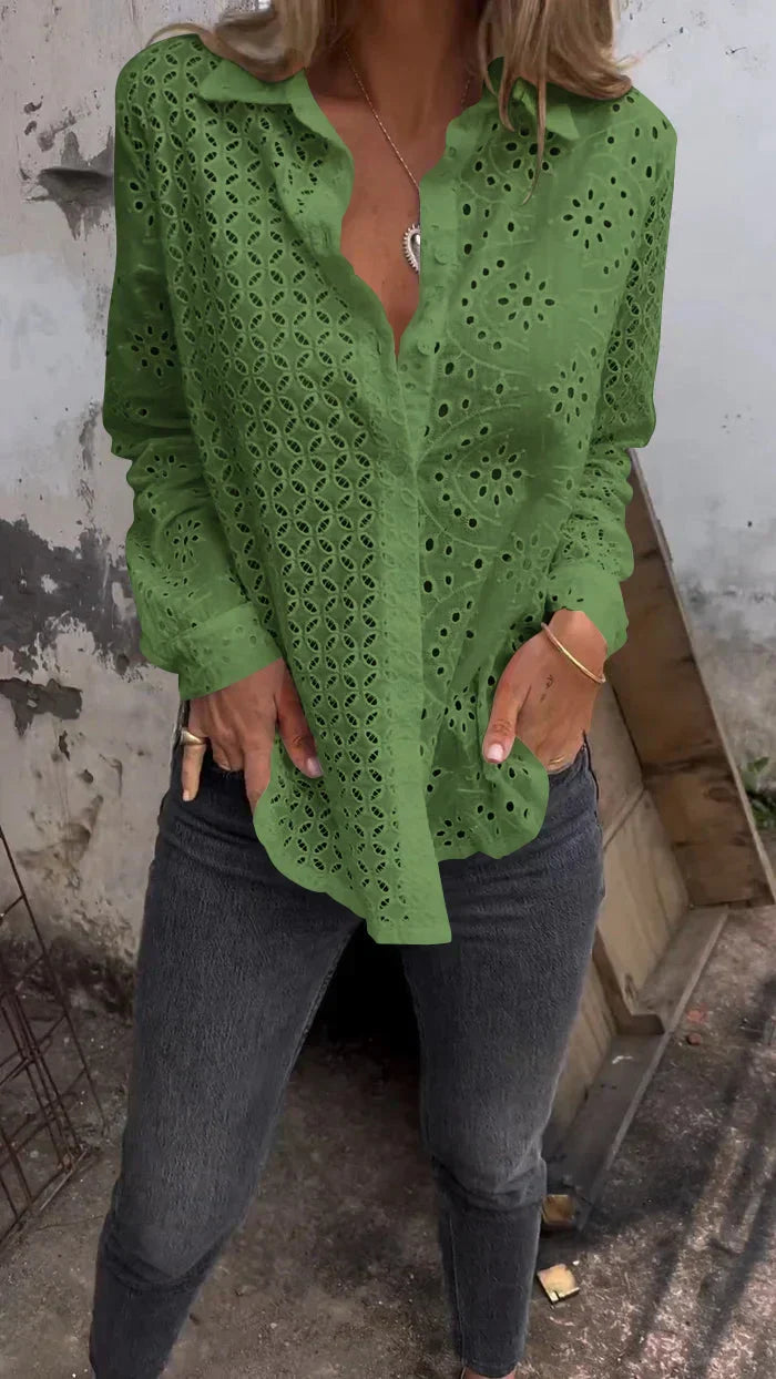 Lyda - Eyelet Lace Button-Up