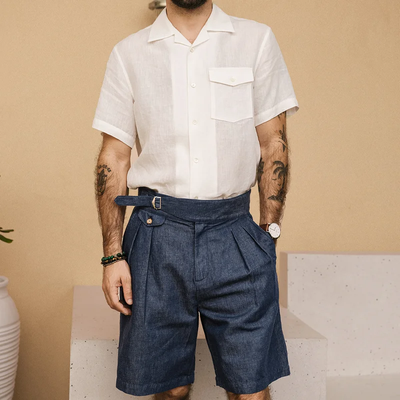 Men's Fashion Solid Straight Mid Waist Suit Shorts MTA1387E0Z