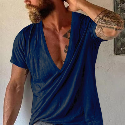 【24-hour shipping out】Men's Casual Solid Color Breathable Cotton V-Neck Short-Sleeved T-Shirt 19594146M