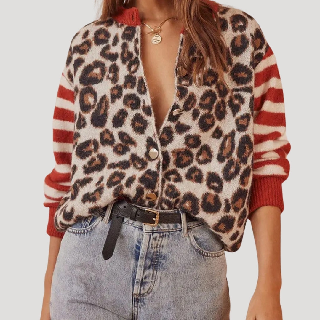 Amy - Leopard and striped knit cardigan