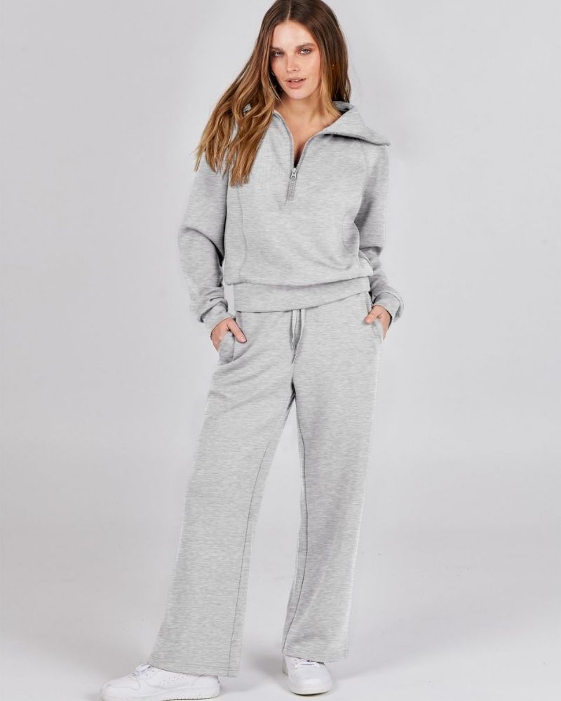 Baena - Half Zip Sweatshirt + Wide Leg Sweatpants Set
