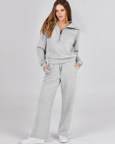 Baena - Half Zip Sweatshirt + Wide Leg Sweatpants Set