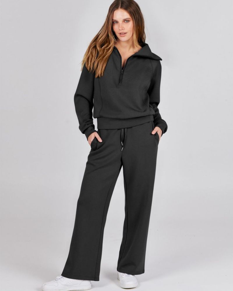 Baena - Half Zip Sweatshirt + Wide Leg Sweatpants Set