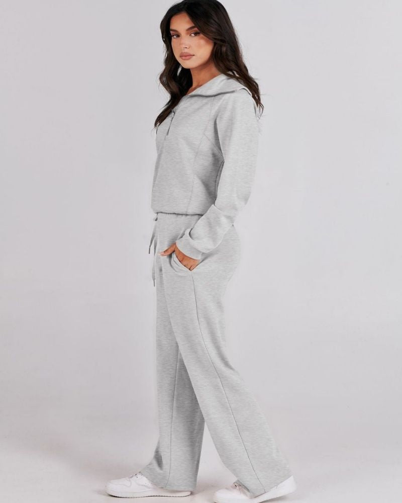 Baena - Half Zip Sweatshirt + Wide Leg Sweatpants Set