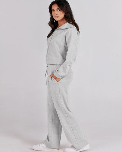 Baena - Half Zip Sweatshirt + Wide Leg Sweatpants Set