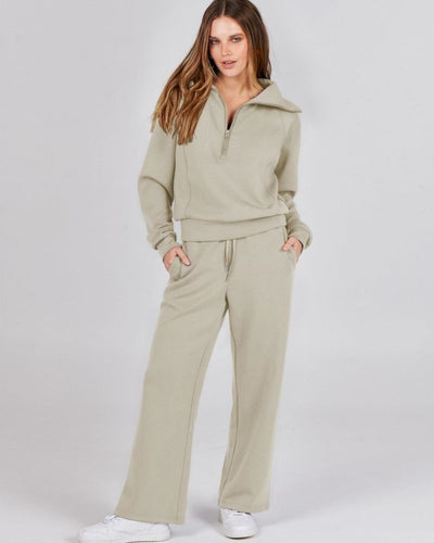 Baena - Half Zip Sweatshirt + Wide Leg Sweatpants Set