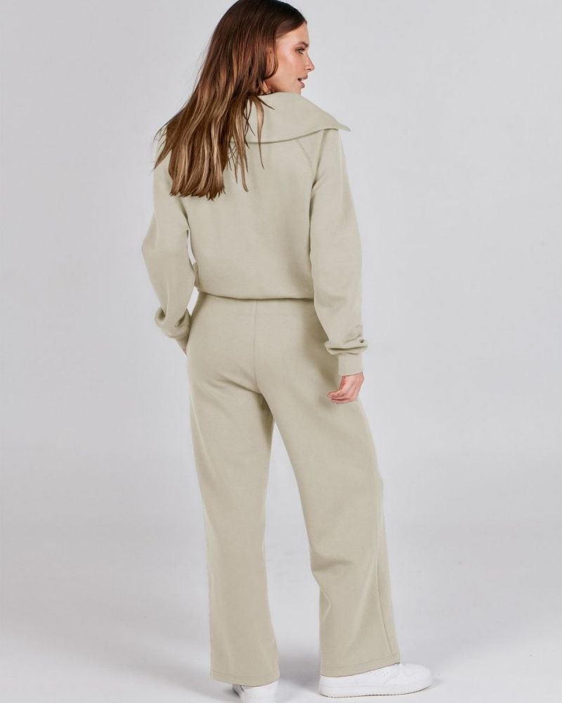 Baena - Half Zip Sweatshirt + Wide Leg Sweatpants Set