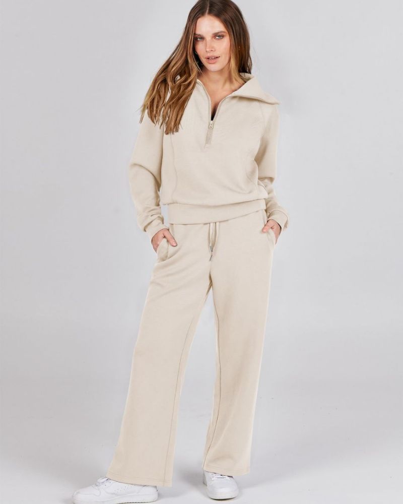 Baena - Half Zip Sweatshirt + Wide Leg Sweatpants Set
