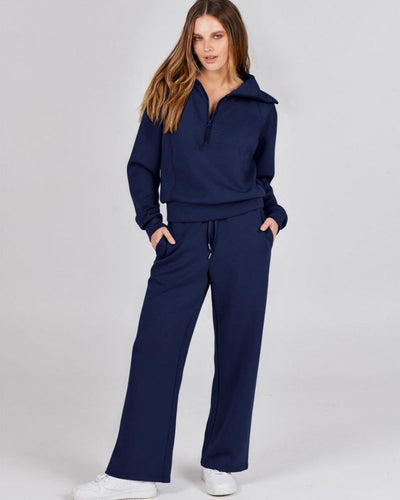 Baena - Half Zip Sweatshirt + Wide Leg Sweatpants Set